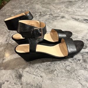 Nine West peppermint wedge, size 8.5 M. 2” heel. Adjustable thick ankle strap.